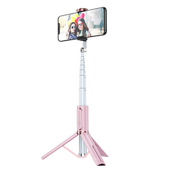 IC Lätt aluminium allt-i-ett utdragbar telefonstativ Selfie Stick Bluetooth med fjärrkontroll - Körsbärsblomspulver
