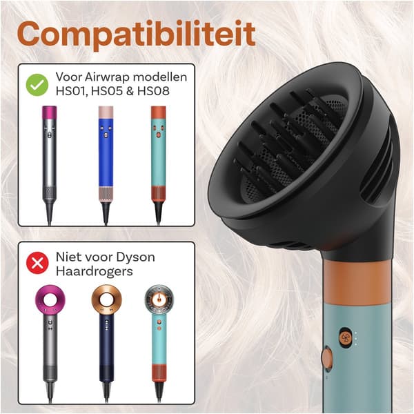Hiusten diffuusorilisäosa Dyson Airwrap HS01 HS05 HS08 -laitteille, kaksoisilmanvirtauskuvulla ja diffuusoritiloilla, kiharille ja laineikkaille hiuksille, harmaa