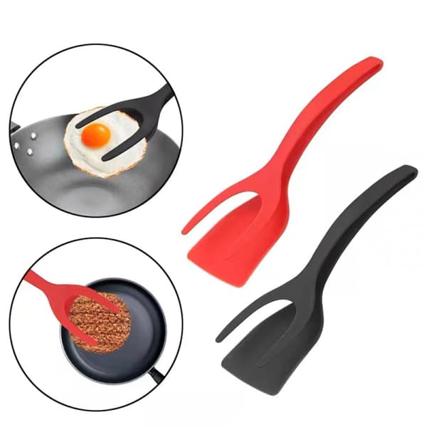 IC Två-i-ett nylon Non-stick tång Omelett spatel Kitc Röd