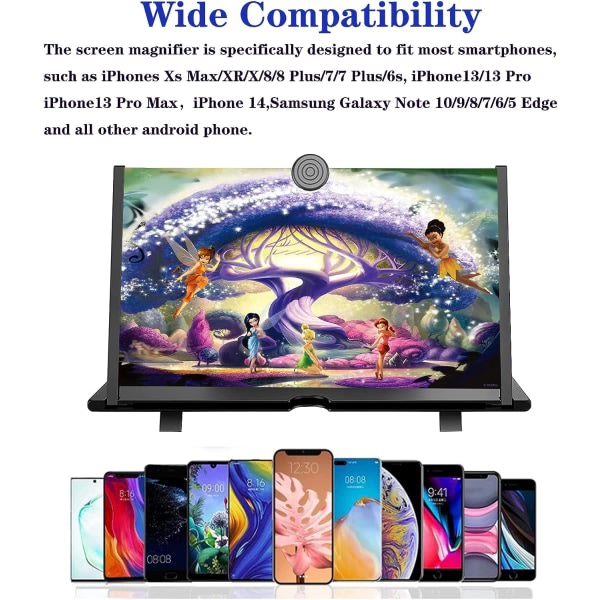 IC 12" Skärmförstoringsglas matkapuhelimeen - 3D HD-tallennusprojektori Skärmförstoringsexpanderare for filmer, videor ja spel