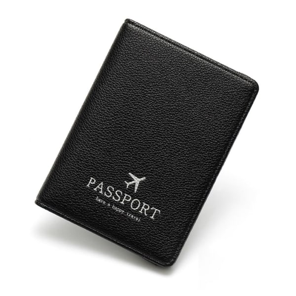 IC RFID-læderpassväska Passholdare SVART Svart