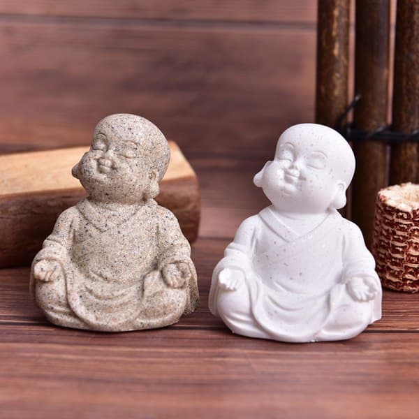 IC Lille Munk Statuer Sandsten Buddha Skulptur Fengshui Figur 2