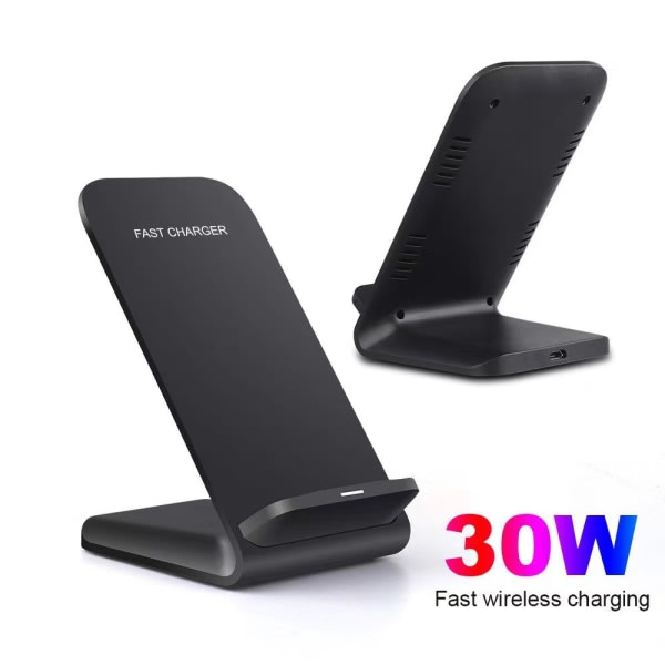 IC Trådløs Oplader 30W - SAMSUNG - IPHONE - HURTIGLADDNING - Qi 30W Sort
