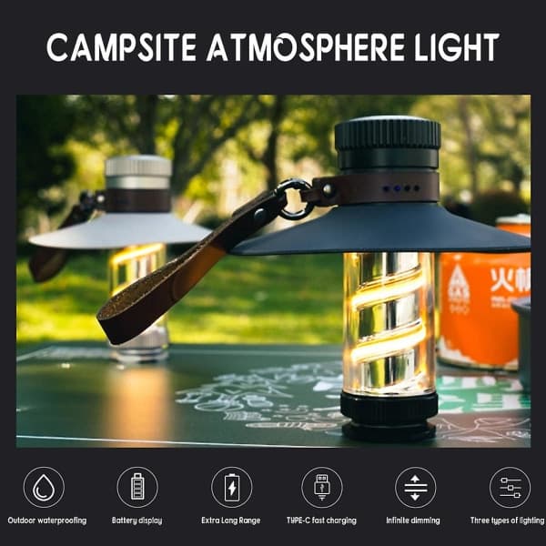 Udendørs multifunktionel campinglampe belysning lommelygte atmosfære lampe sort
