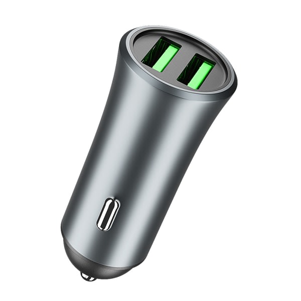 IC Bil dobbelt USB biloplader aluminium biloplader grå 5v2.4A 12w