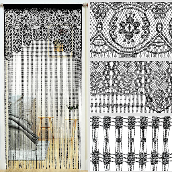 2 stk. Rumdeler Døråbning Hippie Vinduepanel Rumdeler Væg Gardiner (35×79in/90×200cm,sort)