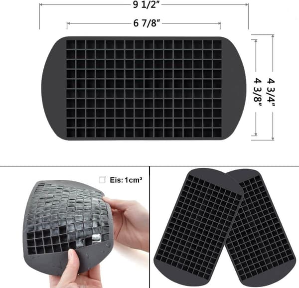 Silikonisbitformer, 160 miniterninger per form, 1 x 1 x 1 cm, 2-pakning for cocktailer, whisky og drinker