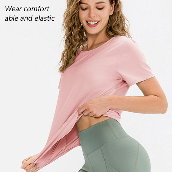 IC Yoga Kortärmad Träningströja för Kvinnor Yoga T-shirt - Rosa