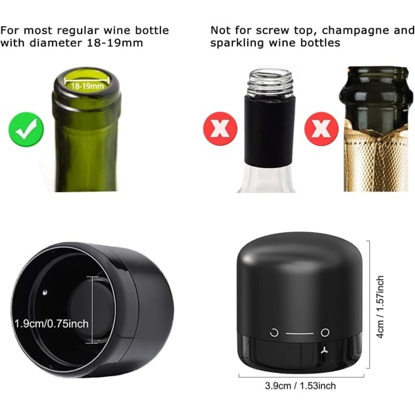 Vinflaskpropp Silikonförseglad 2-pack, Twist Top Vinförslutning för Vinflaskor, Liten Vinstoppare, Svart