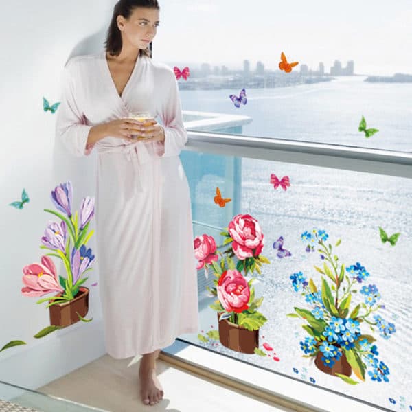 IC Unika handmålade väggdekaler i kruka Blomma Vinyldekaler R