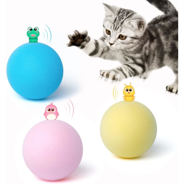IC Chirping Cat Toys Balls med SilverVine Catnip, 2022 opgraderet, 3-pack Fluffy Interactive Cat Kicker, 3 naturtrogna djur (EVA-skum)
