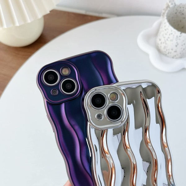 IC Caseative Vattenvågsmönster Lockigt Vågmönster Mjukt Kompatibelt med iPhone-fodral (Silver, iPhone 14)