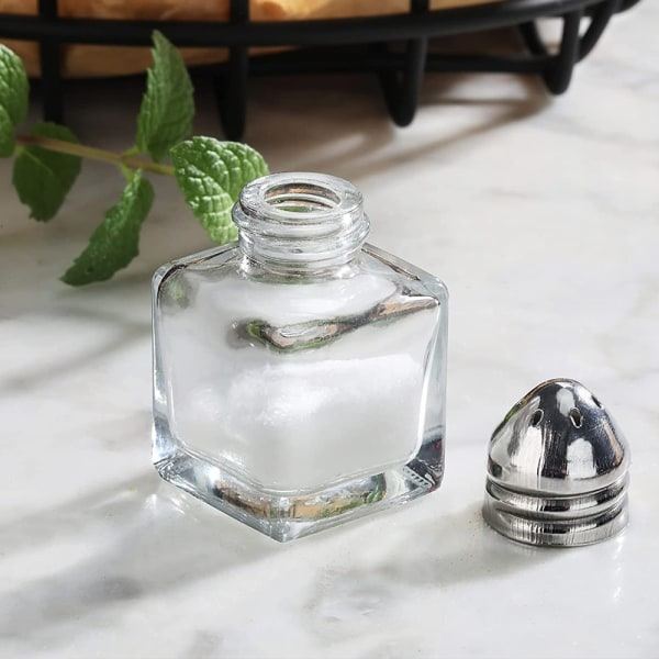 IC Mini salt- og peberdryssere, 0,5 oz / 1/2 oz glaskube krop Restaurant salt- og peberdryssere