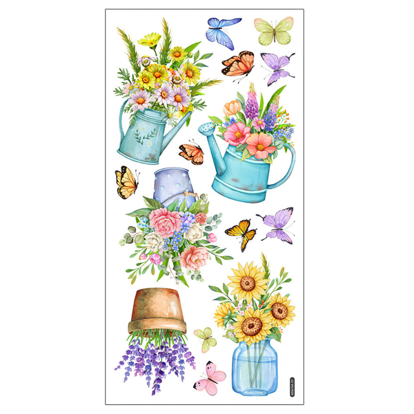 IC-väggklistermärken, växter, blommor, fjärilar i krukväxter, vägg