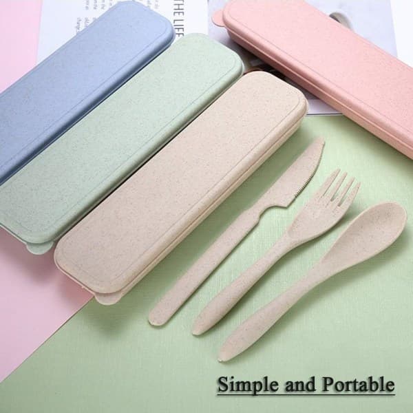 Återanvändbart bärbart bestickset, inklusive vetehalm, resebestick, picknick, camping, studenter och daglig användning