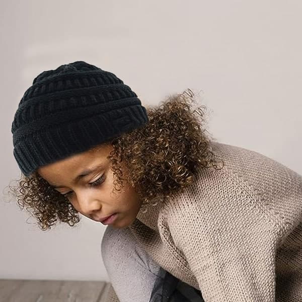 IC Vinterhue Toddler Strikket Hue Tyk Chunky Cap Blød Sort