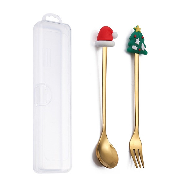IC 4ST6ST Julklapp Lery Sked Gaffel Set Elk Tree Dessert Sp D