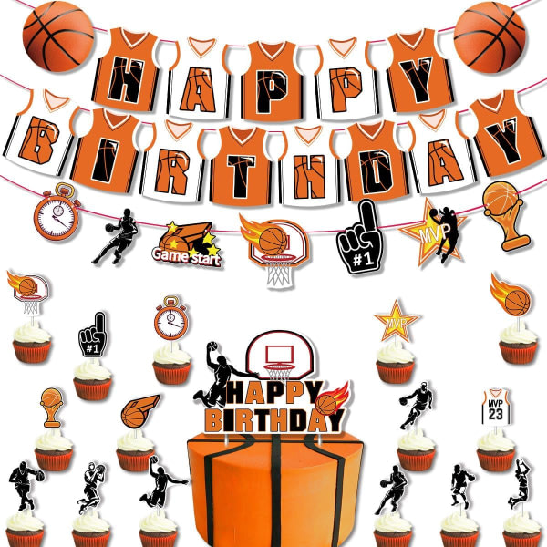 IC Basket sport Tecknad födelsedagsfest Dekoration Grattis på födelsedagen Flagga tårta Cupcake Topper 12 tums rund ballong 18 tums folieballong