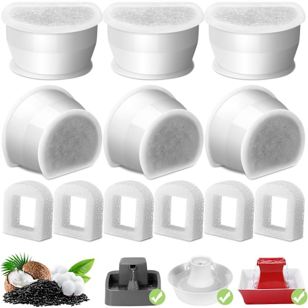 6-pakning Kattefontene Erstatningskulfilter, 6 Deler Vannfontenfilter og 6 Deler Erstatningsskum for Keramisk Pagode Avalon Butterfly Sedona Auto 6-Pack