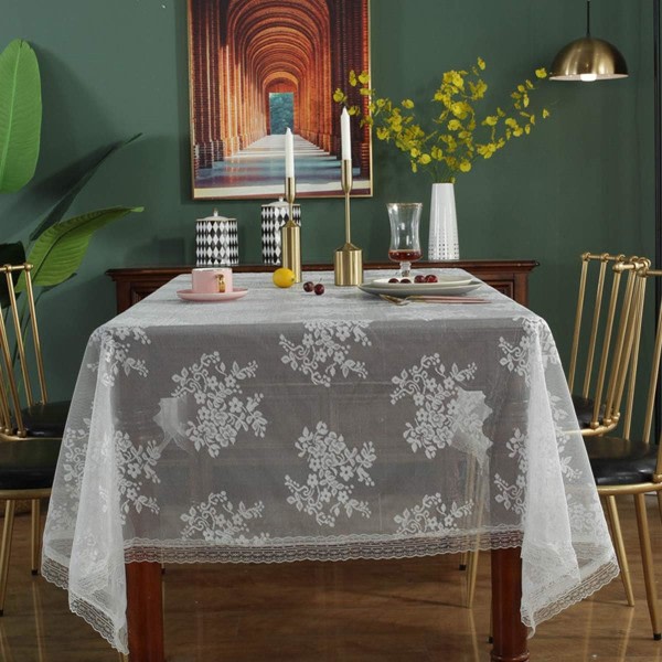 IC Rustik dukduk i konstgjord spets cover för middagsfester Blommig vit (rektangel/avlång, 55 x 87 tum)
