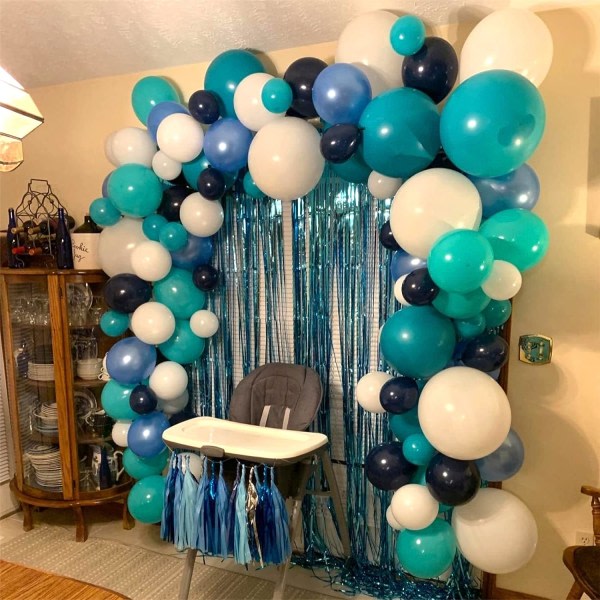 IC Marinblå Ljusblå Blågrön Vit Turkos Aqua Latexballonger Garland Kit för pojkar Flickor Kvinnor Brudkläder Baby shower Ocean Födelsedag
