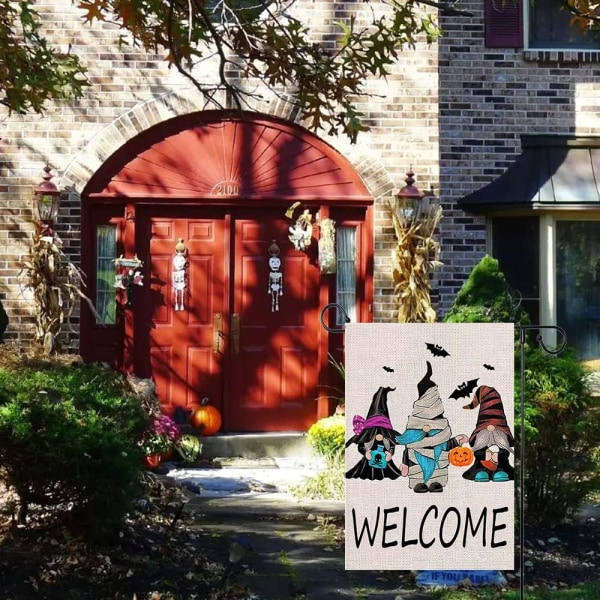IC Halloween Gnome Trädgårdsflagga Glad Halloween Trädgårdsdekorationer 12 * 18 dubbelsidig säckväv Välkomstvertikal (Halloween Gnome-1)