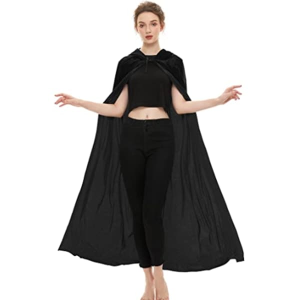 IC Unisex hel lengde hette lang fløyel kappe, svart, 130 cm 130cm