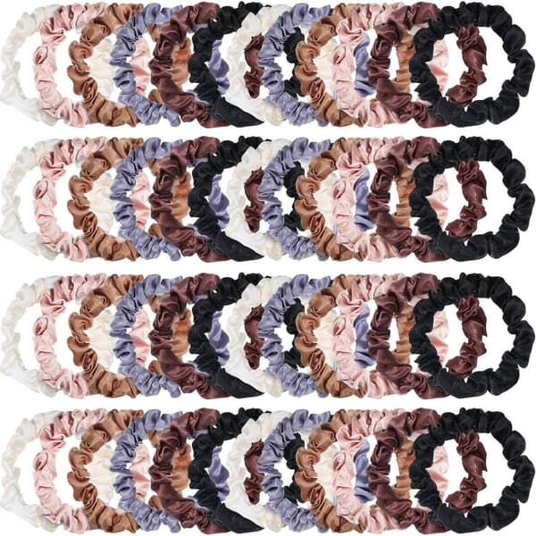 Satin Scrunchies Sæt, 24 Stk. Små Elastiske Hårbånd til Hestehaler, Bløde Hårbånd til Kvinder, Piger og Børn, 6 Farver