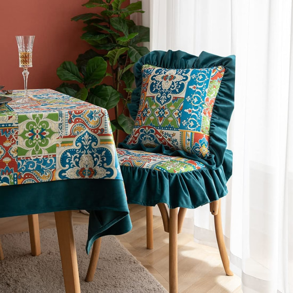 IC Boho tryckt volangöverdrag Fyrkantigt mjukt sammet dekorativt överdrag för bäddsoffa soffa (FSLK, 18\"x18\")