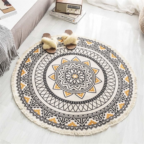 IC Rund Mandala Matta - Bomull - Bohemian Style - Halkaisija: 90 cm