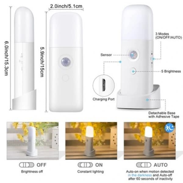 Motion Night Light, Dimmable Night Lights with 5 Brightness Levels, 2000mAh