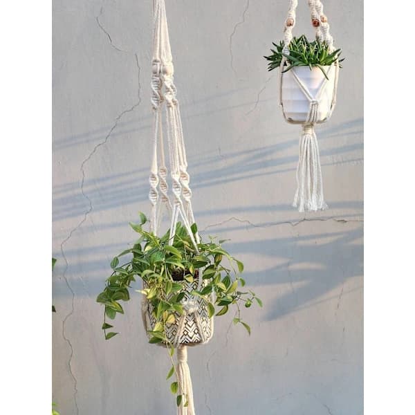4 stk/sæt Hvide Planteophæng – 4 Længder, Minimalistisk Perle- & Kvastdekoration Beige one-size Beige one-size