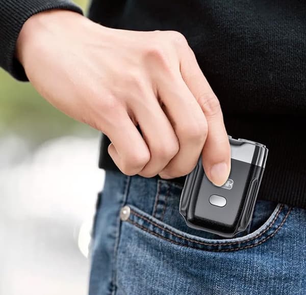 Elektrisk barbermaskine til mænd, dobbelte blade, bærbar USB-C genopladelig skægtrimmer til rejser, sort, 7 x 5 x 2,5 cm
