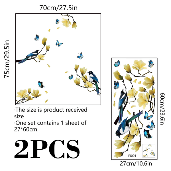 IC 2 set Statiskt fönster Clings Spring Flower Bird Butterfly Window