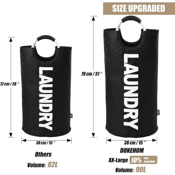 90L Store Sammenleggbare Vaskekurver, Sammenleggbare Vaskeposer, Klespose (Svart, L) Engangs