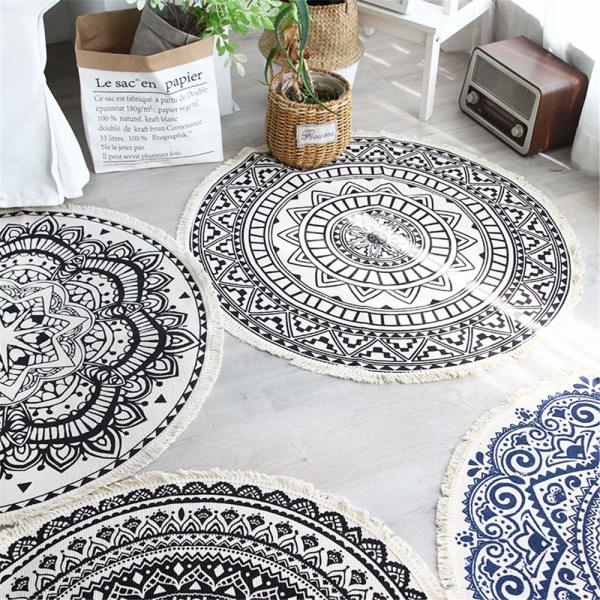 IC Rund Mandala Matta - Bomull - Bohemisk Stil - Diameter: 90 cm