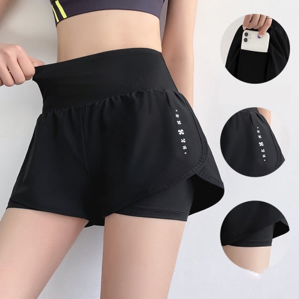 IC Sportshorts Activewear Damer löparshorts med dobbelt lager Yo black L