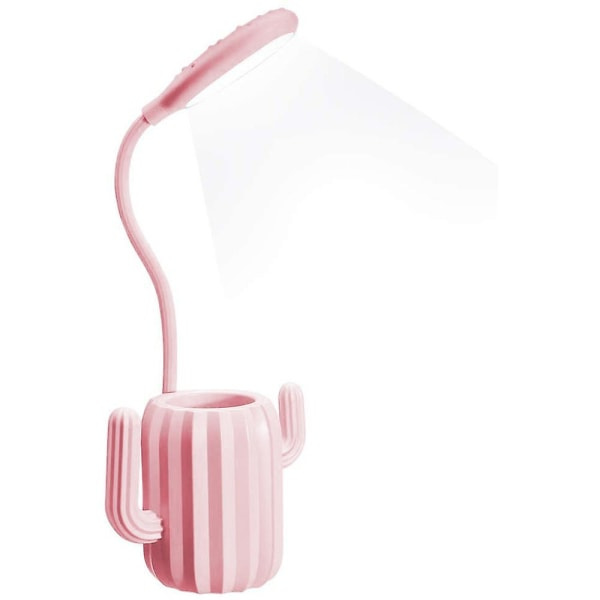 IC Skrivebordslampe, Kids Led USB Genopladelig 3-niveau Dæmpbar Natlampe med Penneholder (Rosa)