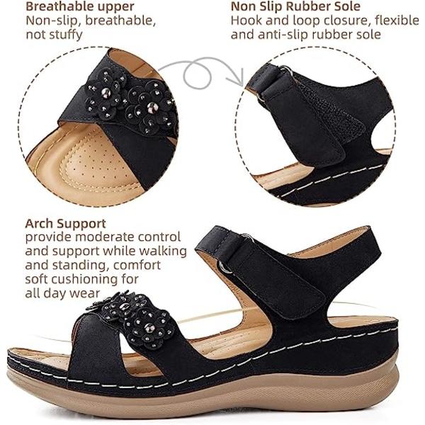 Kile Sandaler for Kvinner Ankelrem Åpen Tå Sommersandaler Strand Bohemia Komfortable Plattform Utesko Flats