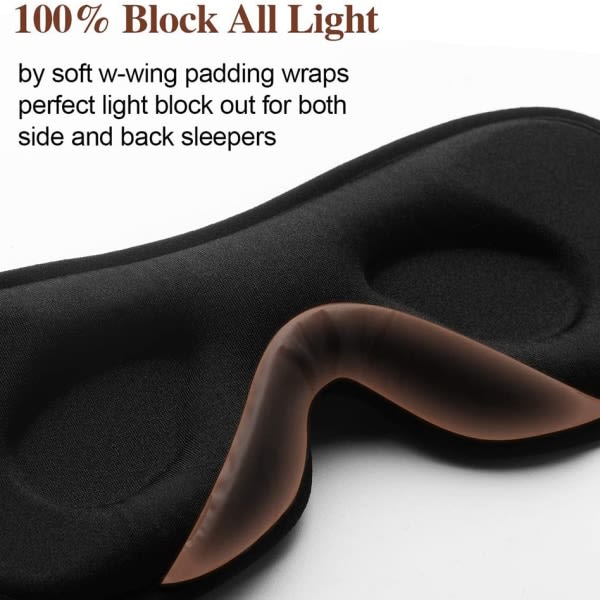 IC Unimask, Pehmeä ja Hengittävä Unimask, Säädettävä Hihna, 3D Blackout-Unimask Unettomuuteen