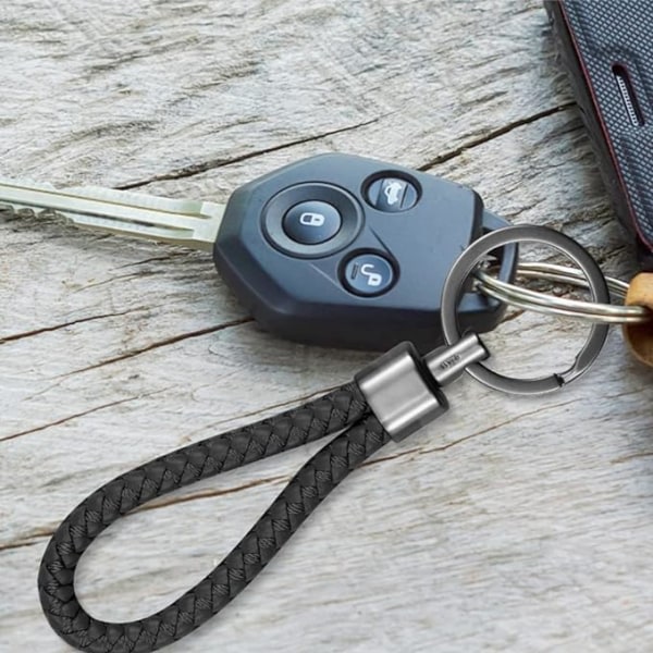 2-pakke flettet læder nøglering, læder bil nøglering, unisex nøgleholder nøglering, til bil, motorcykel og husnøgler, sort og rød IC