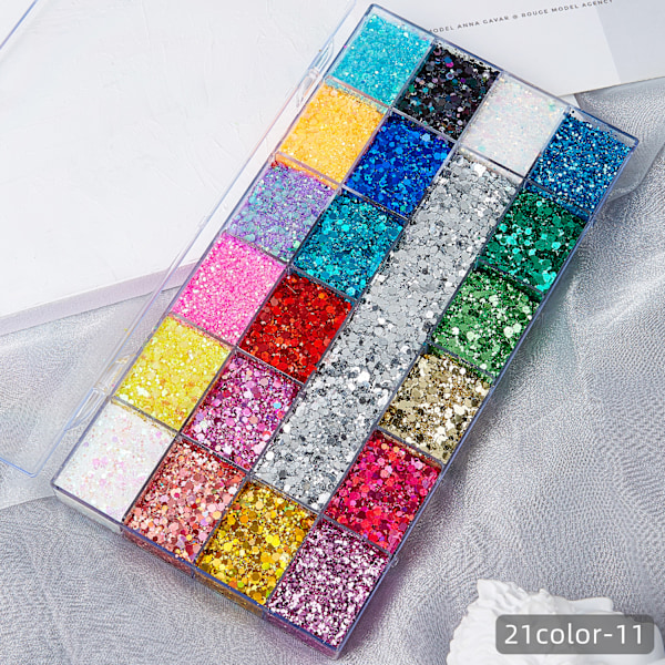 Gränsöverskridande heta paljettgel glitterpulver sjöjungfru limfri patch barnföreställning nattklubb scen smink makeup 21 color set-11