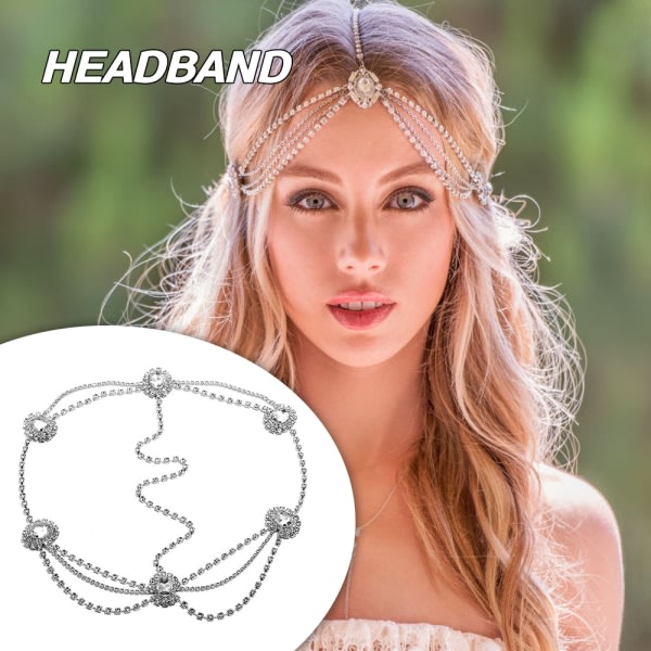 Fashion Crystal Head Chain Elegant Multi-Layer Bride bröllopshåraccessoarer Sølv