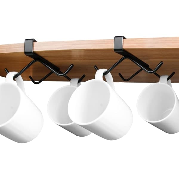 IC 2 ST Underskåps Kaffemugghållare Borrning Gratis Kopphängare Krok -4 Krokar Kaffekoppställ Organizer för Kök