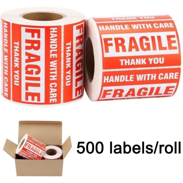 IG 2000 Fragile Stickers 4 Ruller 2\" x 3\" Fragile - Håndtag med 2 Ruller