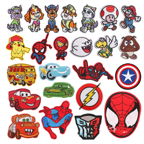 IC-paket med 24 stycken Strykplåster för kläder, Strykplåster för barn Spider Man, Super Mario Sömnadslappar, Knäförstärkning för barn
