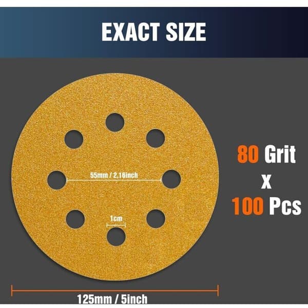 125mm Slippapper 80 Korn 100st Slippapper för Excenterslipmaskin Slippapper..DEBUNS