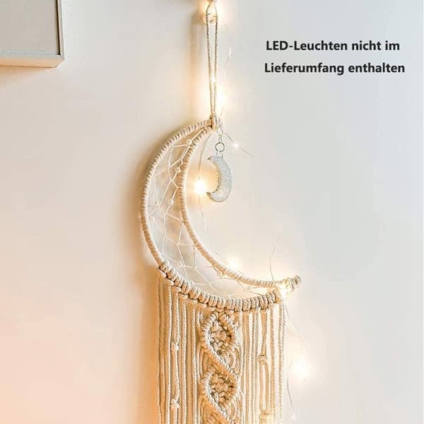 IC NOE Macrame Väggbonad Måne Drömfångare med LED Ljus