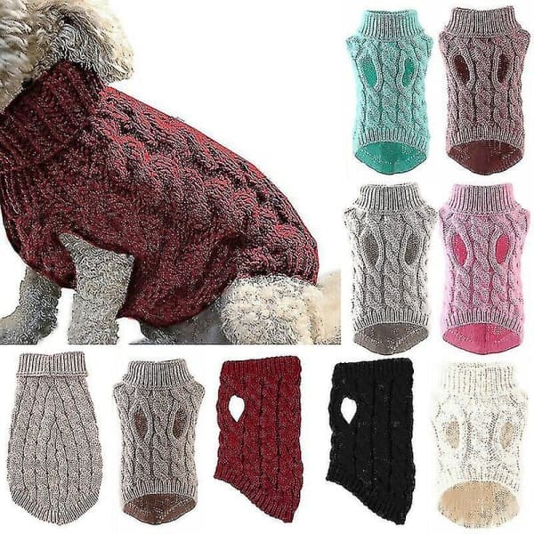 IC Husdjur Hund Varm Tröja Tröja Kläder Valp Katt Solid Stickad Stickad Apparel-26 CNMR Grå M