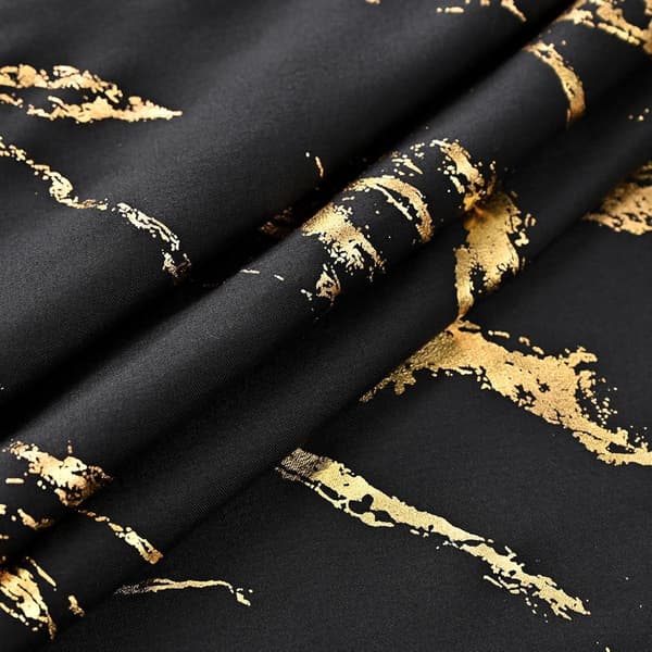 Mørkleggingsgardiner, Termisk Isolert Polyester, Gull Marmorprint, For Soverom Og Stue, Svart, 100 x 250 cm, 2 Paneler